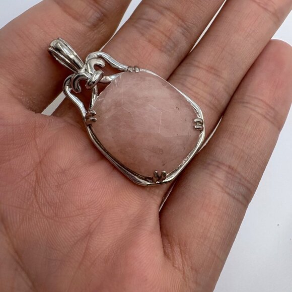 VTG Sterling Silver 925 Rose Quartz Prong Set Pendant Size 1.5" Length - Picture 3 of 10